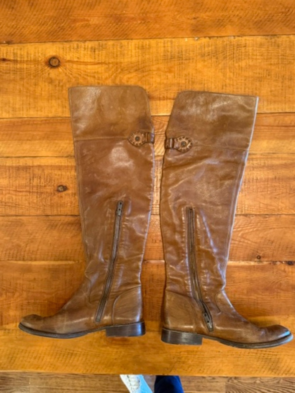 Frye Shirley Over The Knee Boots Size 7 Brown Leather Thigh High Fold Over